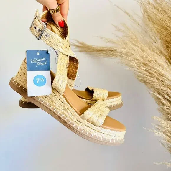 NEW TARGET UNIVERSAL THREAD White Beige Platform Wedge Heel Sandals Slides 7.5 - Picture 3 of 11